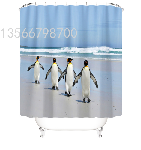 [muqing] hotel bathroom shower curtain wholesale polyester printing waterproof and mildew-proof punch-free shower curtain set can be customized