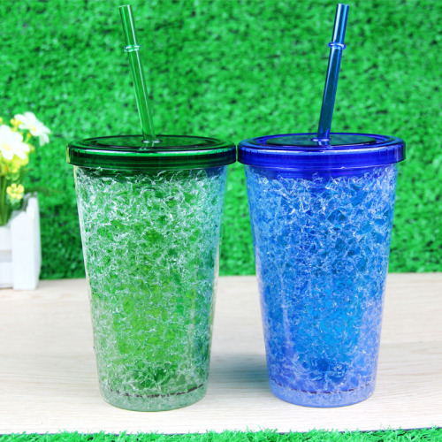 Factory Wholesale Creative Summer Ice Cup Student Straw Cartoon Plastic Gradient Water Cup Gift Custom Logo 