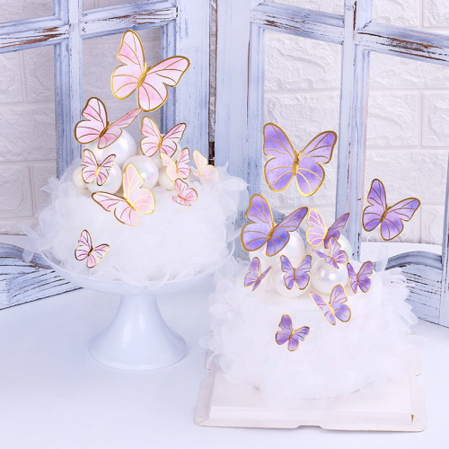 manufacturers supply ins style butterfly cake decoration birthday cake card insertion pink butterfly birthday cake plug-in