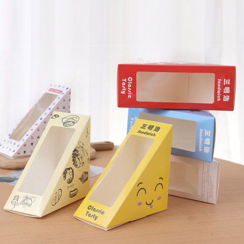 sandwich packaging carton transparent window western point packing box baking dessert triangle packing box 100 pieces