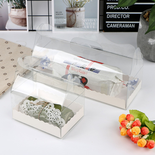 Plastic Pet Transparent Hand Dessert Box Internet Celebrity Swiss Towel Cake Roll to-Go Box Baking Biscuit Box