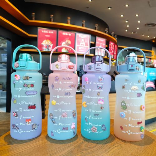 new 2000 gradient color water bottle frosted cup large capacity water bottle anti-shatter sports hydropower supplier wholesale