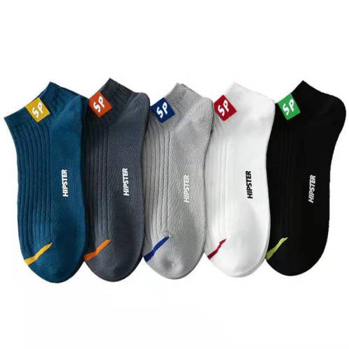 socks men spring and summer new letter contrast color men‘s polyester cotton sweat-absorbent breathable invisible men‘s boat socks cheap stall socks