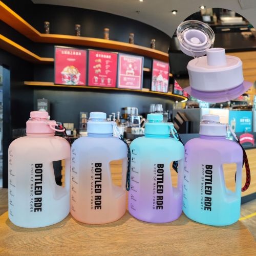 wholesale gradient color frosted water bottle ton ton barrel with rope direct drinking sports kettle large capacity cup 2000ml