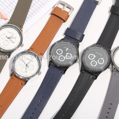 New Men's Watch Simple Three-Eye Soft Leather Quartz Watch Simple Business Watch