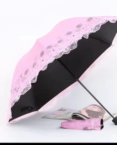 tri-fold black rubber tower lace lace umbrella lady umbrella sun protection umbrella brand new inventory low price processing