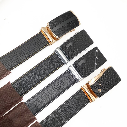 Folding and Durable High-End Men‘s Alloy Automatic Buckle Belt Business Men‘s Suit Pants Jeans Imitation Leather Belt