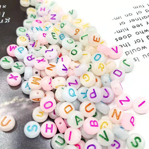 luminous acrylic color flat round letter beads diy loose beads children‘s bracelet chain ornament accessories 100 pcs/bag