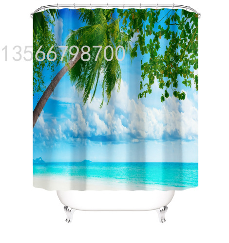 [Muqing] New Shower Curtain Digital Printing Partition Curtain Bathroom Waterproof and Mildew-Proof Shower Curtain Set Wholesale