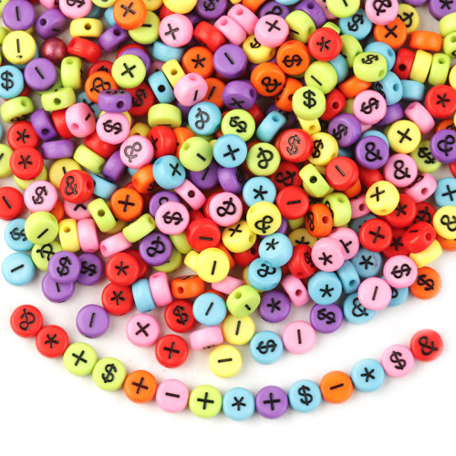 acrylic bead symbol beads flat round color bottom black symbol loose beads children diy bracelet beaded material
