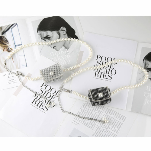 small fragrance pearl belt accessories women‘s rhinestone small bag decoration matching dress chain waist chain bag ins fashion