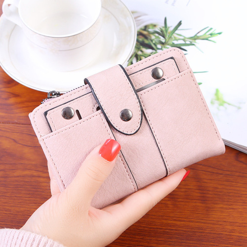 women‘s short wallet korean-style 2-fold coin purse solid color short buckle student wallet