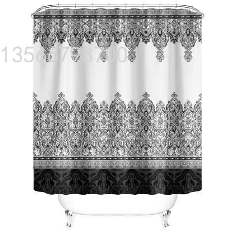 [Muqing] Simple Personality Digital Printing Shower Curtain Wholesale Waterproof and Mildew-Proof Shower Curtain Set Quantity Discount Customization