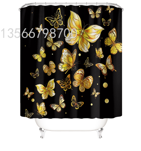 Thickened Bathroom Shower Curtain Cloth Waterproof Cloth Punch-Free Toilet Curtain Door Curtain Partition Curtain Shower Curtain Set 