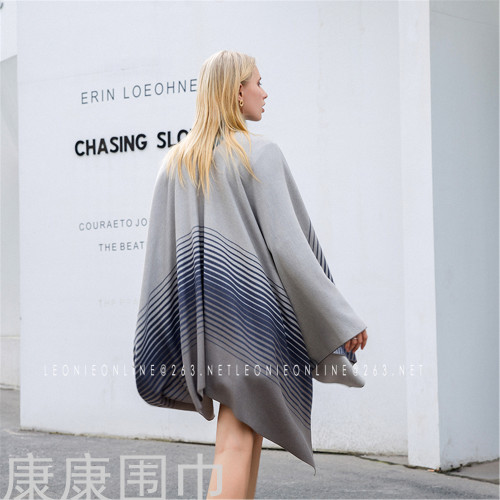 new contrast color striped cashmere cape and shawl autumn and winter warm shawl