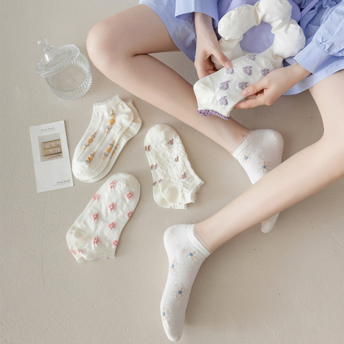 Spring and Summer New Socks Women‘s Korean-Style Thin Cute Japanese Style Cotton Breathable Floral Socks Women‘s Lace Ankle Socks