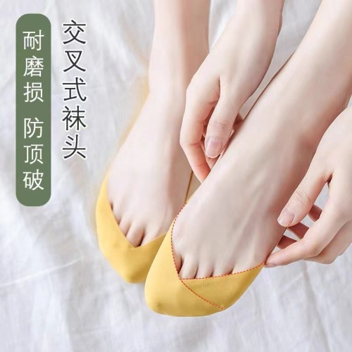 Women‘s Spring/Summer Cross Ice Silk Arbitrary Cut Invisible Socks Silicone Heel Ankle Socks Left and Right Feet Shallow Mouth Socks