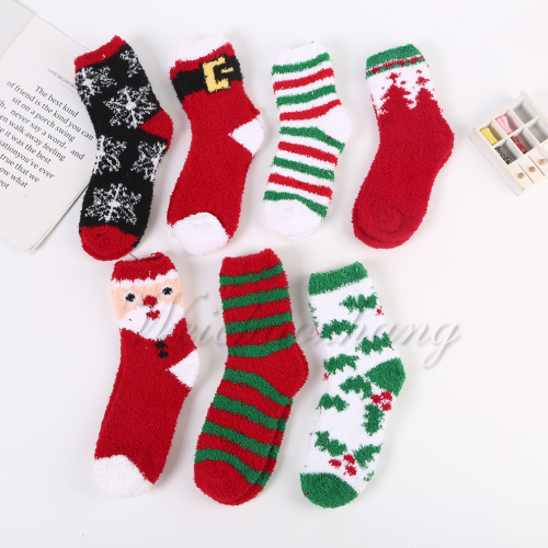 festive christmas pattern main picture color matching warm half velvet adult christmas socks thickened towel coral velvet socks