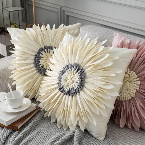 Cross-Border Wholesale SUNFLOWER Sofa Pillow Cases Three-Dimensional Flower Pillow Bed Cushion Cover Model Room Square round Pillowcase