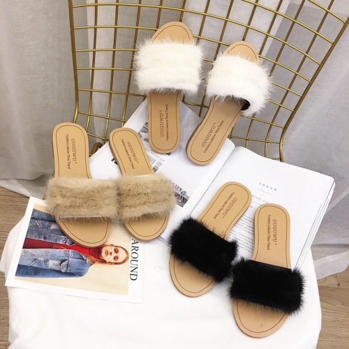 women‘s faux rabbit fur slippers summer fashion new internet celebrity solid color flat sandals home slippers shoes