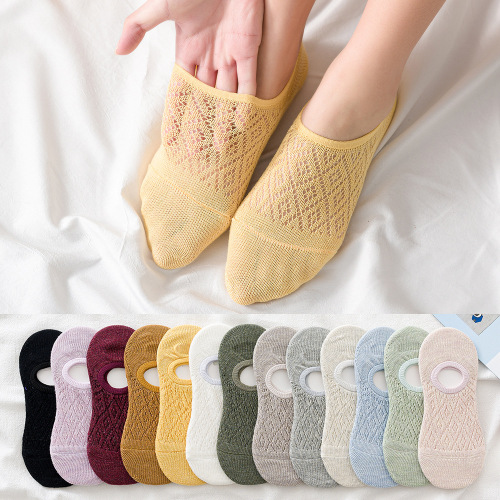 Summer Socks Short Socks Women‘s Shallow Mouth Invisible Mesh Breathable Women‘s Solid Color Socks Thin Cotton Socks Tide Women‘s Low-Cut Liners Socks