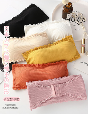 candy color thread cotton lace one-line back buckle wrapped chest breathable chest pad anti-exposure girl‘s comfortable tube top
