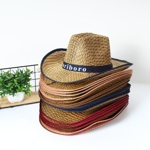 Men‘s Straw Sun Hat Summer Outdoor Breathable Sun-Proof Top Hat Broad-Brimmed Hat Middle-Aged Father Adjustable Straw Hat