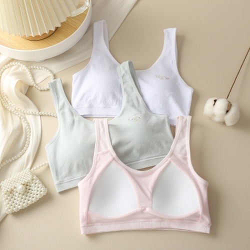 Seamless Adolescence Girl‘s Underwear One-Piece Fixed Cup Junior and Senior High School Students Anti-Exposure Pure Cotton Chest-Wrapped Vest