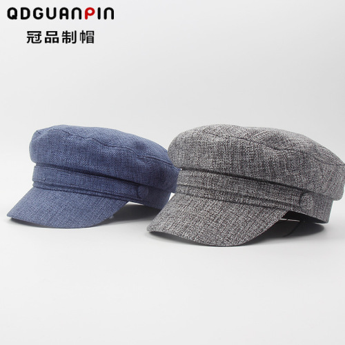 crown spring and autumn cotton and linen navy hat women‘s three-dimensional versatile british korean style street hipster octagonal beret