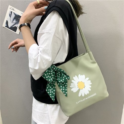 Korean Ins Daisy Shoulder Bag Internet Celebrity Bucket Bag Pu Large Capacity Messenger Bag Women‘s Bag