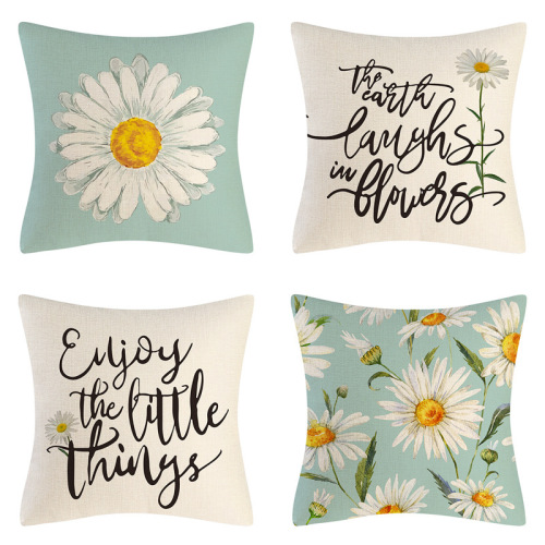 Amazon Hot Sale Daisy Sunflower Pillowcase Summer Cross-Border Decorative Linen Pillowcase Cushion Pillow Cover