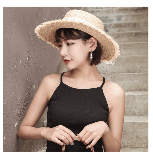 english ribbon raffia straw hat female summer fresh artistic travel sun hat korean style wild beach hat
