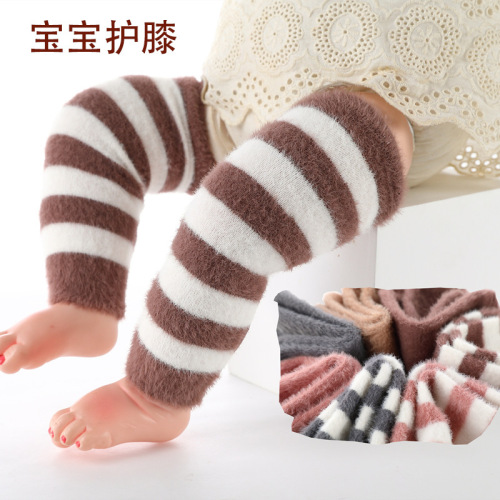 Autumn and Winter Baby Kneecap Leggings Socks Baby Thickened Imitation Mink Velvet Warm Crawling Loose Striped Stockings Customized