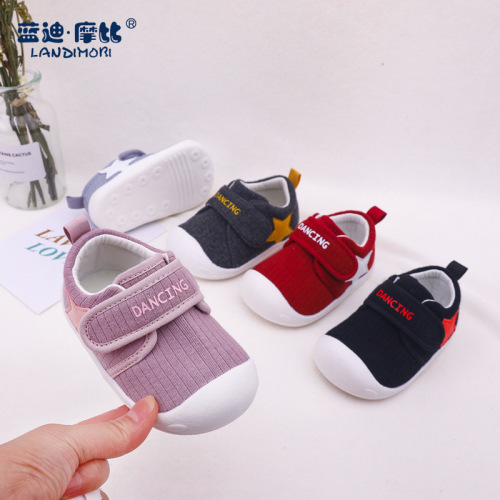 brand children‘s shoes factory direct spring and autumn 1-3 years old closed toe anti-kick knitted fabric macaron color toddler shoes