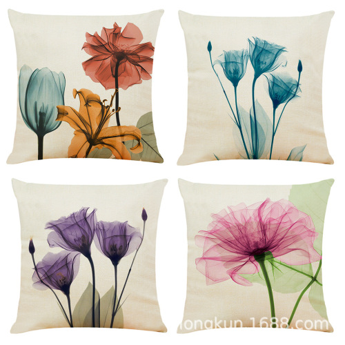 Amazon EBay Cross-Border New Art Watercolor Flower Cotton and Linen Cushion Case Sofa Cushion Home Pillow