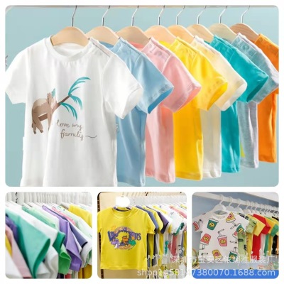 Brand Children's Clothing Summer Leftover Stock Clearance Children's Short-Sleeved T-shirt 5 Yuan Stall Night Market Cheap Wholesale Running Rivers and Lakes Children's Clothing