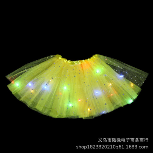 Foreign Trade European and American Children‘s Star Sequins Light-Emitting Tutu Skirt Light-Emitting Half-Length Tulle Skirt LED Light Pettiskirt