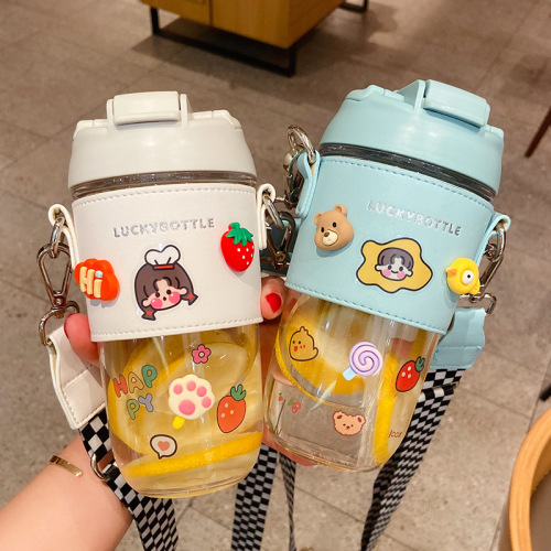 high-looking water cup female summer internet celebrity style fairy cup with straw plastic water bottle tritan portable cup
