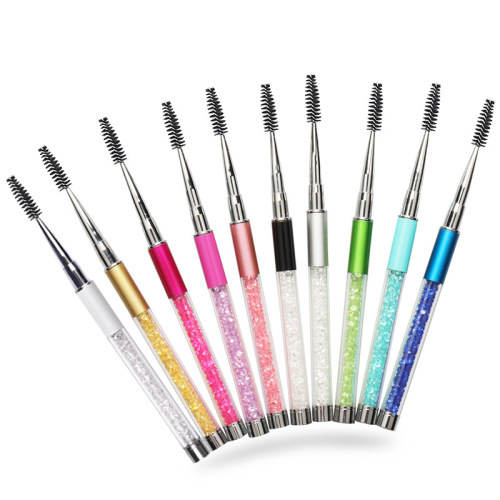 wholesale 11-color diamond eyelash brush comb portable eyelash roll with cover color diamond eyebrow brush