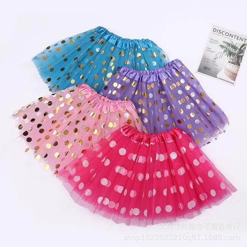 children‘s tutu skirt dot bronzing mesh skirt three-layer 6-piece mesh skirt children‘s skirt dance skirt