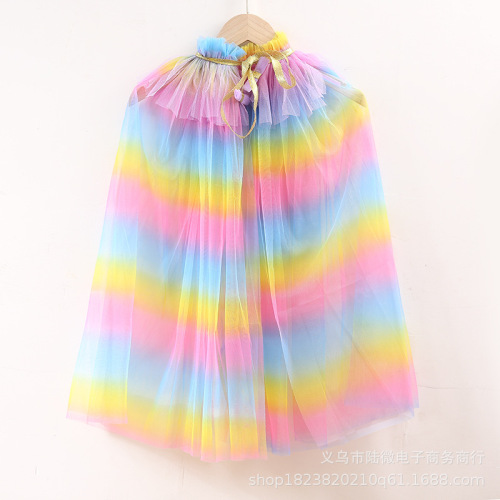 Children‘s Star Mesh Cloak Summer Girls‘ Elsa Shawl Sun Protection Clothing Princess Dress Up Performance Clothing Factory Direct Sales