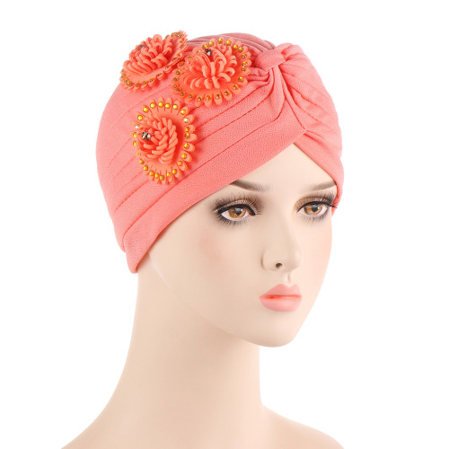 AliExpress New Fashion Multicolor Muslim Applique Indian Hat European and American Three Big Flowers with Diamond Toque