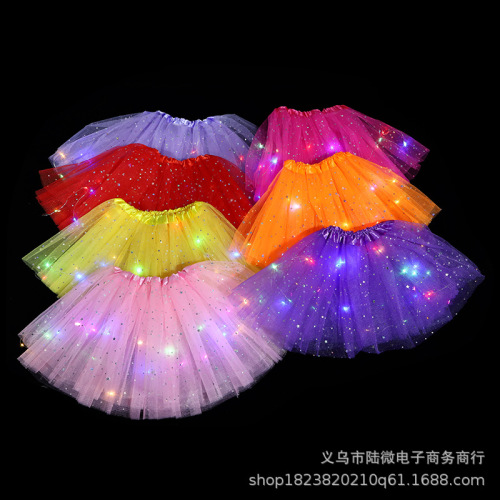 Foreign Trade European and American Children‘s Star Sequins Light-Emitting Tutu Skirt Light-Emitting Half-Length Mesh Skirt LED Light Pettiskirt