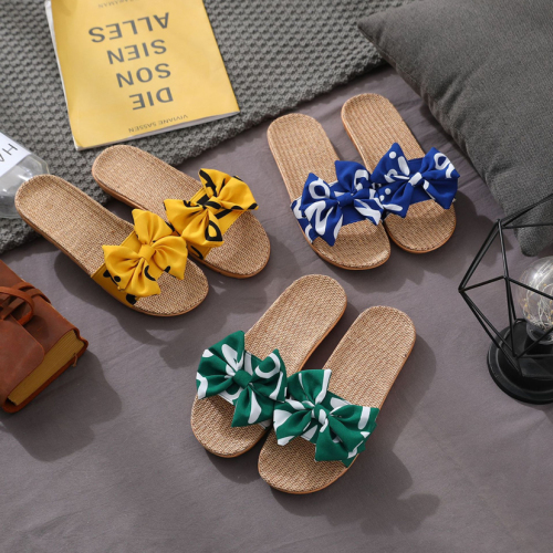 factory wholesale customized new bow foreign trade linen slippers export middle east arab breathable open slippers