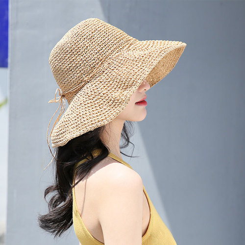 hat female summer fresh crochet straw hat korean style versatile foldable sun hat beach sun hat for seaside vacation