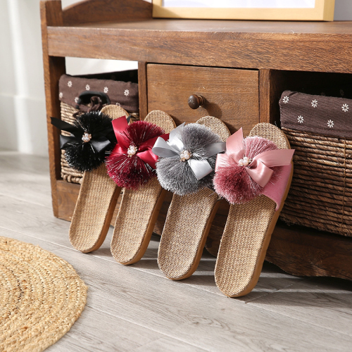Factory Wholesale New Thread Ball Linen Slippers Soft Home Foreign Trade Boutique New Eva Soft Bottom Slippers Female Four Seasons 