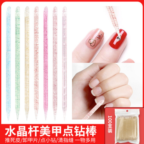 Double-Headed Painting Pen Wood Stick Dead Skin Push Double-Headed Orange Stick 100/Pack Crystal Rod Point Drill Stick