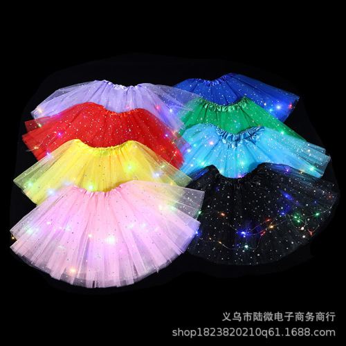 European and American Adult Sequined Led Luminous Half-Length Tutu Skirt Tulle Skirt LED Light Pettiskirt Professional Foreign Trade