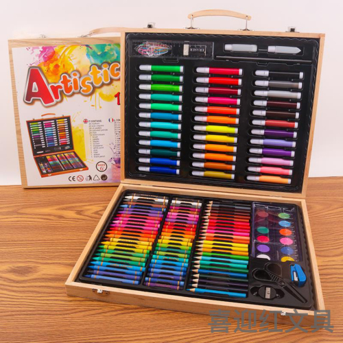 Factory Spot Wholesale Watercolor Pen Set 150-Piece Wooden Box Children‘s Painting Pen Set