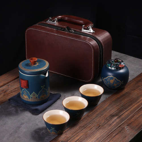 Travel Tea Set Portable Creative One Pot Three Cups Outdoor Car Ceramic Teapot Business Spring Festival Gift 
